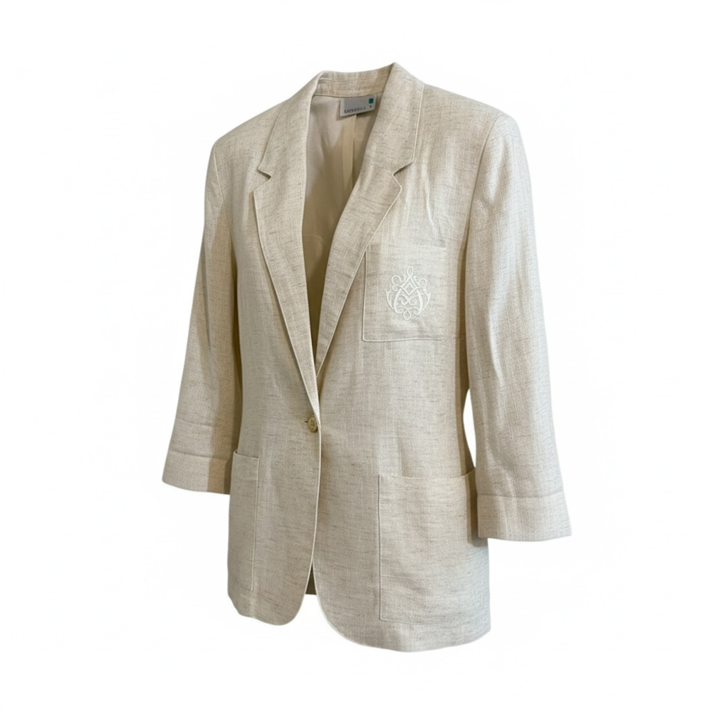 Vintage Danielle B. Cream Oversized Button Front Blazer Jacket Size Small